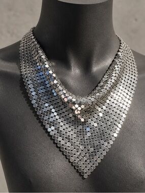 Vintage metal mesh cowl bib necklace